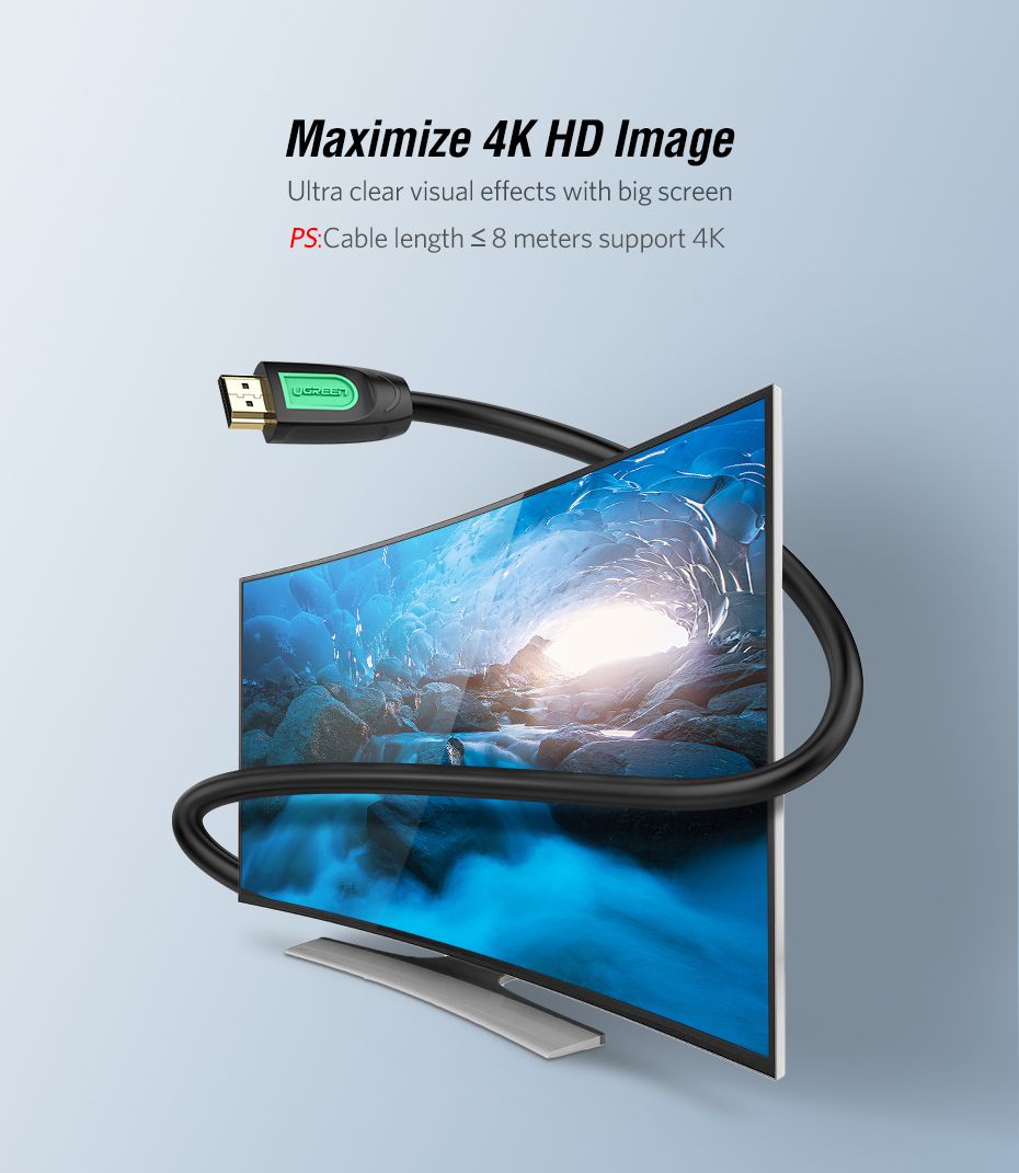 Кабель Ugreen HD101 HDMI - HDMI (папа - папа), v.2.0, цвет- чёрный, длина- 1м